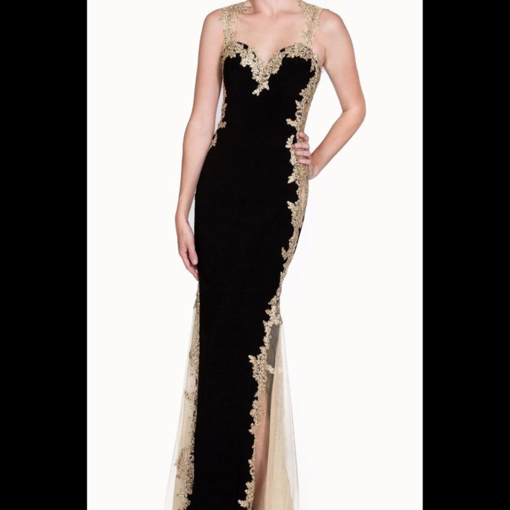 black and gold prom dress/ fancy gown w/ shawl